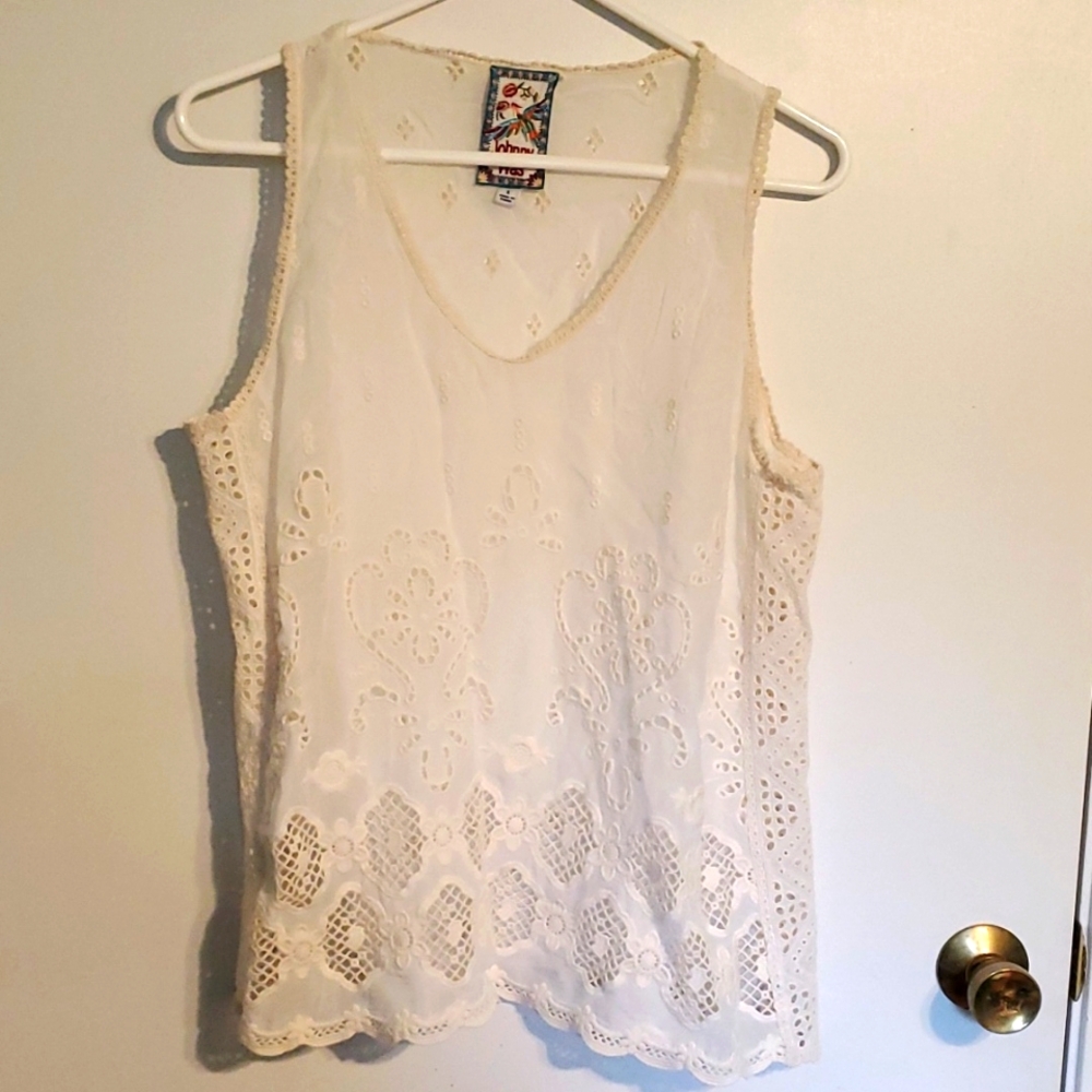 Johnny Was S women's off white cut out design tank top
